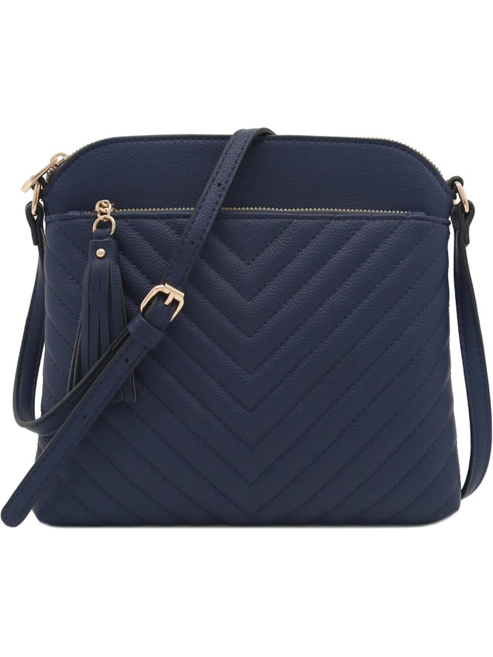 Women's Navy Chevron Quilted Medium Tassel Accent Shoulder Crossbody Bag